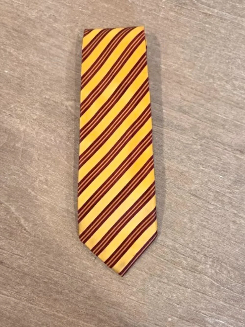 David Donahue Men's Classic Burgundy and Gold Rep Striped Cotton Silk Blend Tie